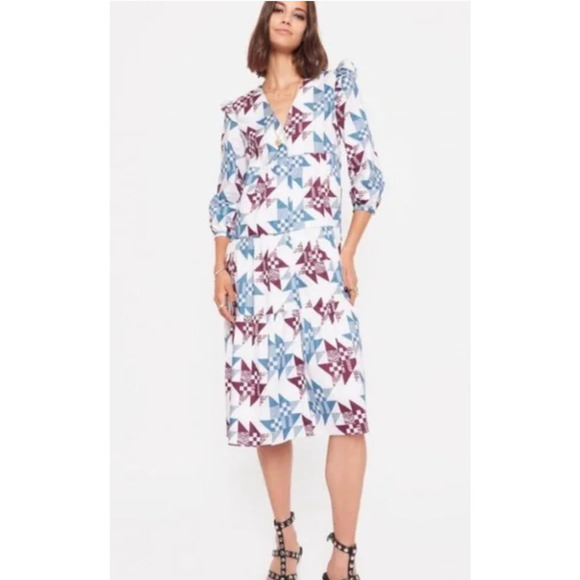 Rebecca minkoff Darcy Midi Dress Blue Quilt Size 4 - Picture 4 of 13